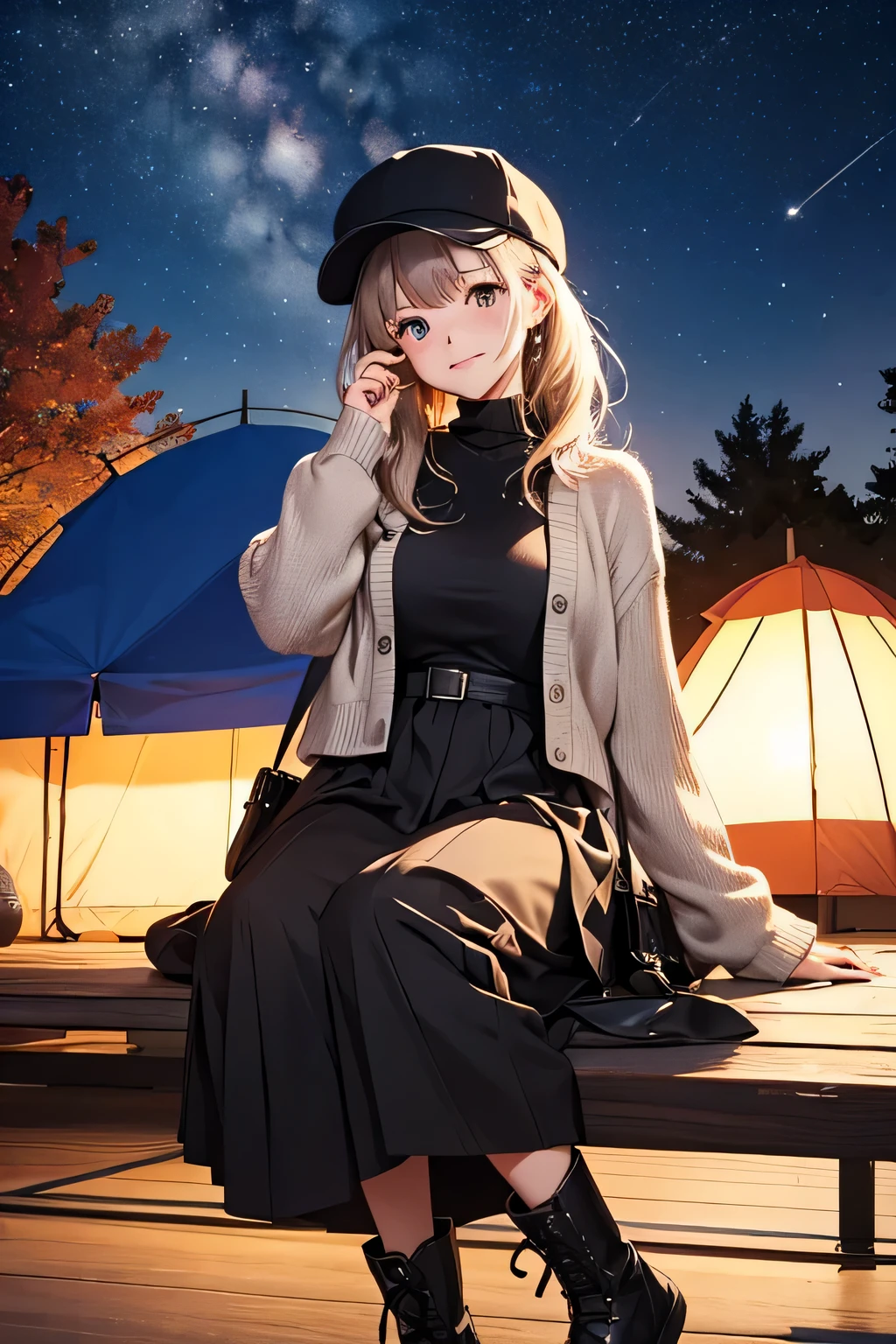 highest quality、High resolution、Detailed Background、Beautiful face in every detail、Anatomically correct、(Draw a normal number of fingers:1.2)、Detailed facial expressions、Teenage beauty、Huge breasts、Perfect body line、cute hair color、cute hairstyle、Romantic and cute atmosphere、cute mood、Cowboy Shot、
Beautiful girl enjoying the starry sky in the autumn night sky、
Stargazing on a picnic date、Hold hands with the night sky in the background, search for constellations and enjoy a romantic meal under the starry sky、
Rooftop or rooftop dates、Spend time holding hands and exchanging sweet words and smiles while looking up at the stars together、
Camp Date、Look at the stars and make a wish in the stars while lying down together in a tent、
You can also deepen your distance from each other while searching for constellations and talking about stars、
Take pictures with your partner or friends with the starry sky in the background or point at the stars and take pictures with a smile、
It is a style that combines boots and pumps with a feminine dress decorated with lace and frills、If you choose a dress with an autumn-like color or floral pattern, it will give off a sense of the season and stand out for its cuteness、
It is a style of layering a shirt or cardigan over a t-shirt or turtleneck、
Pair it with sneakers or boots for a casual and stylish look、
A loose, oversized knit top with leggings.、You can create an autumn-like look by choosing boots or loafers for your feet、
It's a bohemian style that combines a maxi skirt or wide pants with a blouse or cardigan、If you show off your personality with flat sandals or boots as an accessory, this style is perfect for fall nights、
It's a casual style that pairs sweatpants or a sweat dress with sneakers or ankle boots、Pair it with a voluminous hairstyle or cap for a trendy and cute impression、
It is a style that incorporates leather jackets and leather skirts、Pair it with a simple top or knit and pair it with boots or sneakers for an edgy style on fall nights、
It is a style that combines a pleated skirt with a simple top or knit、belts and tights、Pair it with boots for a cute and mature look.、
It is a style of pairing a skirt with an embroidered blouse or jacket、Pair it with loafers and boots for a slightly classic and cute vibe、
It is a style that combines a knitted vest with a long-sleeved top or shirt and a skirt、Pair it with ankle boots or sneakers, or accentuate a scarf or hat for a perfect style for fall nights、cute