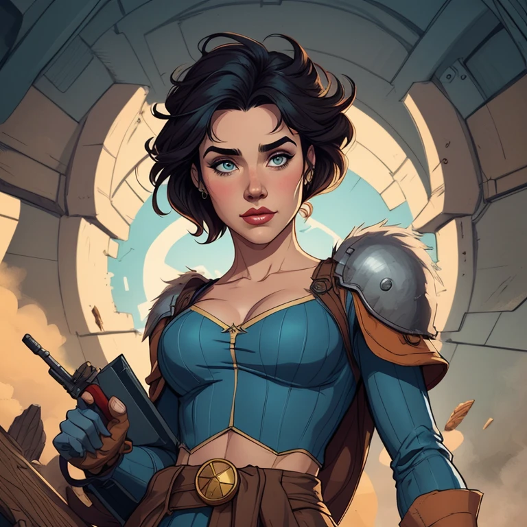 Personagem feminina armada com um .38 em estilo ocidental atompunk Fallout 4 Jennifer Connelly le com cicatrizes de guerra Imagem de desenho animado de uma mulher .Ilustra??o estilo desenho animado, estilo de arte dos desenhos animados, estilo de arte dos desenhos animados, digital illustration style, estilo atompunk design de personagens altamente detalhado, arte digital detalhada coragem, Forest fan art, Design de personagens de retrato, beautiful digital illustration, retrato de alta qualidade, Arte em quadrinhos, mulher jovem cabelo com transas lindas . Queen Anna of ArendelleBeautiful lined eyes Medium large bust and wonderful sexy clothes. image expression of sexual desire from waist to head illustration Queen Anne of Arendelle atompunk style Fallout 4 The perspective is from below, enfatizando a majestade e o poder da Gigante." armed with a 38 Western-style revolver with a 38 revolver in her hands 