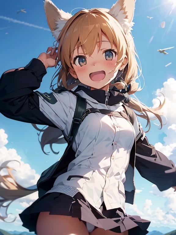 {(1girl florating in the sky at an altitude of 10000m), (out of focus background:1.4)}, {1girl, beasts_ears, beasta_tail}, (strike witches:1.2)}, {(cheerful:1.4), (candid shot)}