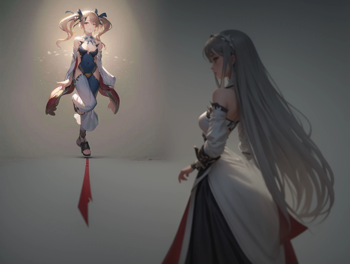 An anime girl with long hair and a white and red sleeve dress is walking, Gweitz, Kschaert Krentz Key Art Feminine, Beautiful full body concept art, Official character art, Anime Goddess, artwork in the style of Gweitz, Keqing of Genshin Impact, Magnificent and elaborate character art, Wallop and Krentz Kuschaert, Amazing character art, Beautiful female priest,The stomach and navel are visible,sexy