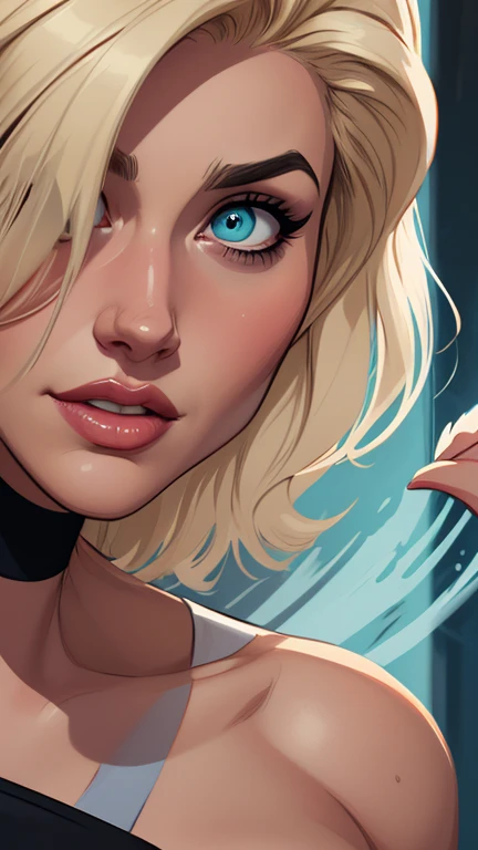 (ultra detali,high resolution,sharp focus,realisitic:1.2),sexy blonde woman,stunning blue eyes,seductive red lips,Attractive figure,Beautiful long hair,stylish outfit,detailed facial features,flirting with confidence,Dim candlelight,lively background music,dynamic composition,late night atmosphere,lively conversations,Varieties of Colorful Cocktails,cozy bar interior,Vibrant dance floor,smoke filled room,Subtle bokeh effect,Happy and energetic vibes,portraits,bar scene,sensual atmosphere