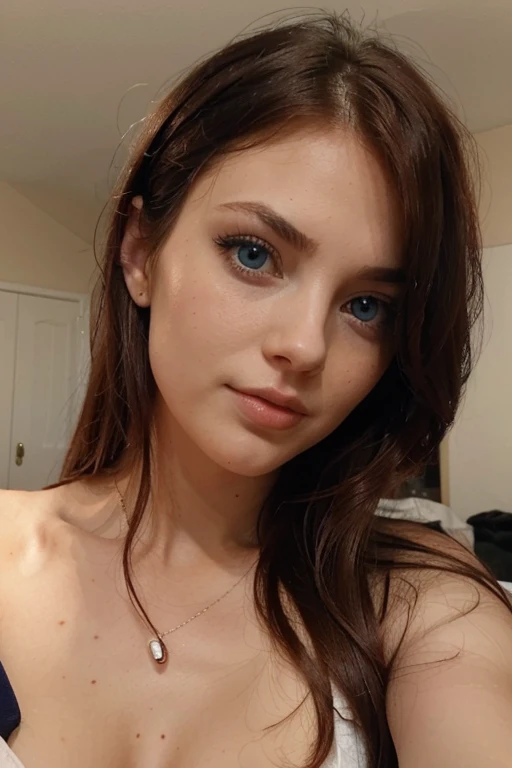 Sexy white girl, brown hair, freckles, naked, blue eyes, big tits,