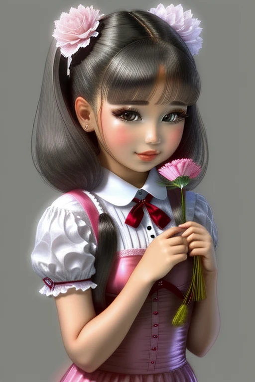 Rojeva has hair, Carnation Ribbon, gray , background school