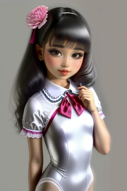 Rojeva has hair, Carnation Ribbon, gray , background school