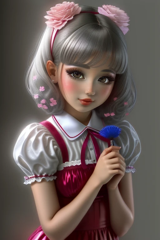 Rojeva has hair, Carnation Ribbon, gray , background school