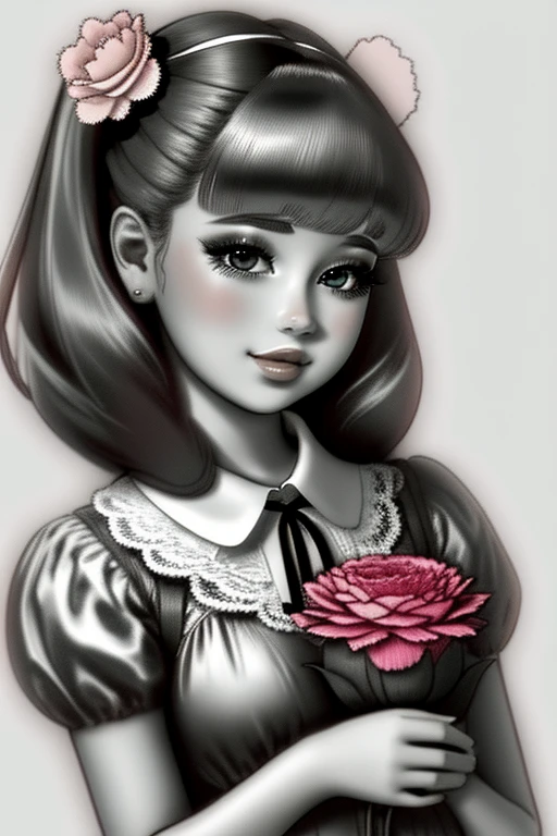 Rojeva has hair, Carnation Ribbon, gray , background school