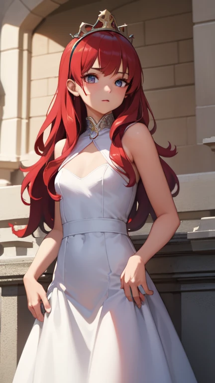 ((best quality)), ((masterpiece)), (detailed), perfect face, queen, castle, red hair,
long hair, long dress, tall, small breast