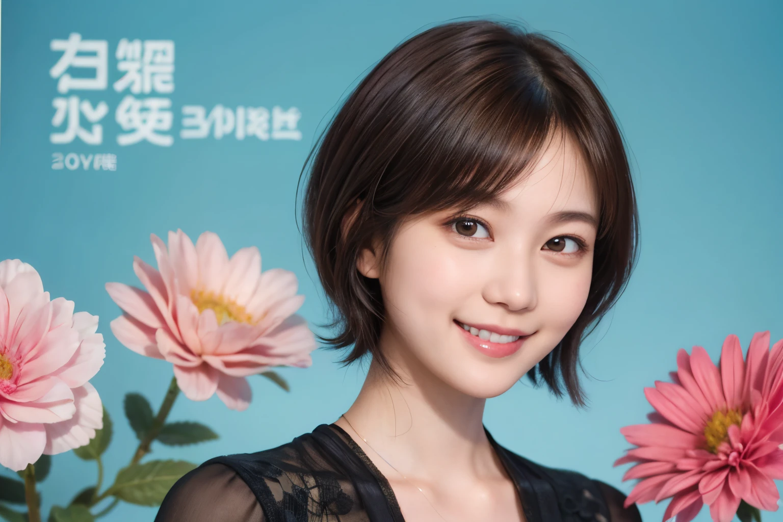 215 Short Hair, 20-year-old woman, A kind smile, Floral
