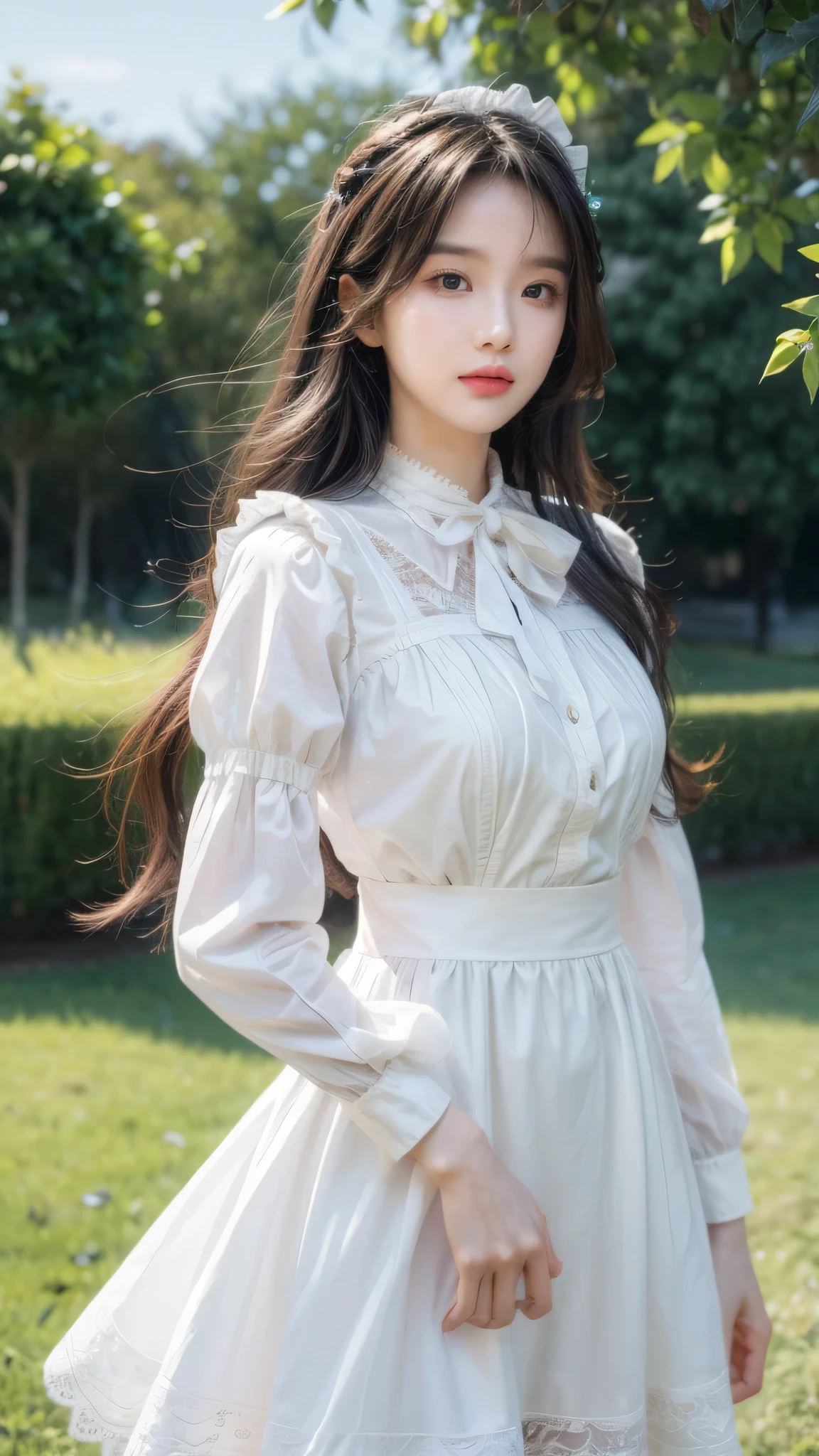 (Best quality,16k,High resolution photography:1.2), Lolita style, Wearing Lolita clothes, (Lolita style clothing,Lace is included in the requirements、Elements such as bows and puff sleeves,And presents elegant and cute features),Korean and Japanese beautiful girls, Street background, Vibrant colors, Detailed eyes and lips, Small cherry bites,(Lovely,Charming:1.1),Ultra-fine painting, Sharp focus, Studio lighting