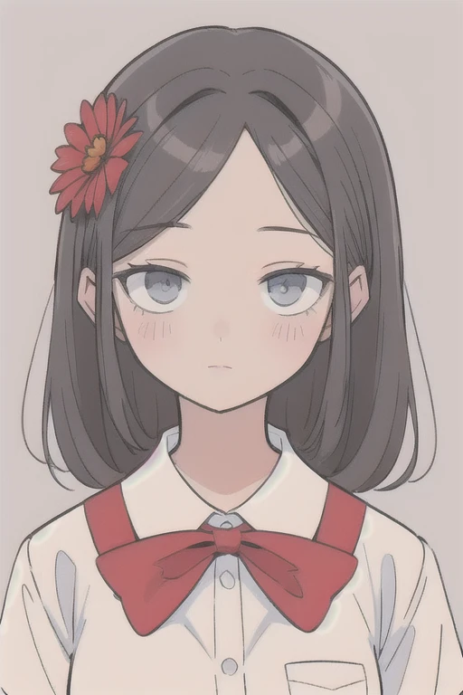 Rojeva has hair, Carnation Ribbon, gray , background school