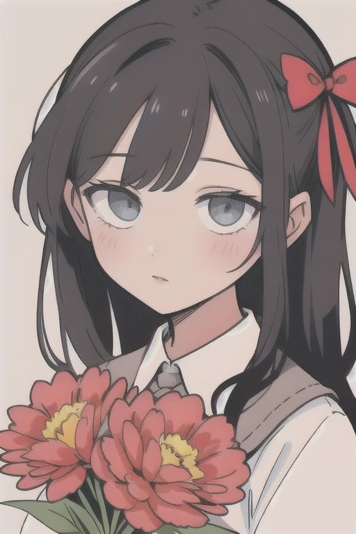 Rojeva has hair, Carnation Ribbon, gray , background school