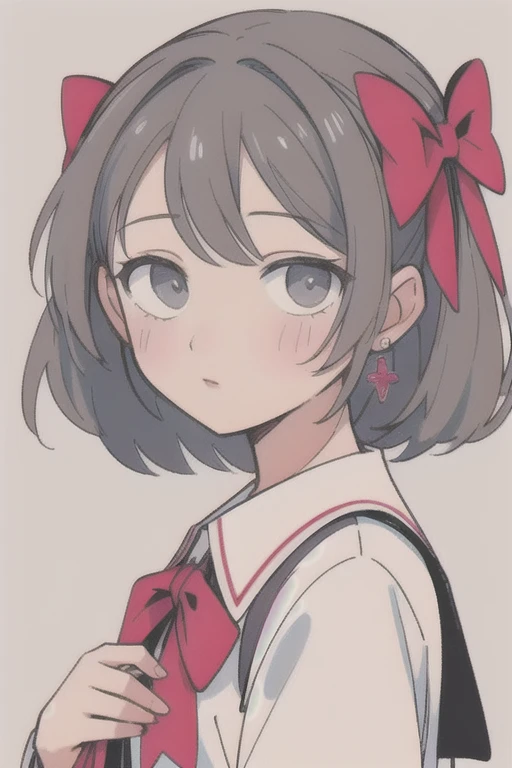 Rojeva has hair, Carnation Ribbon, gray , background school