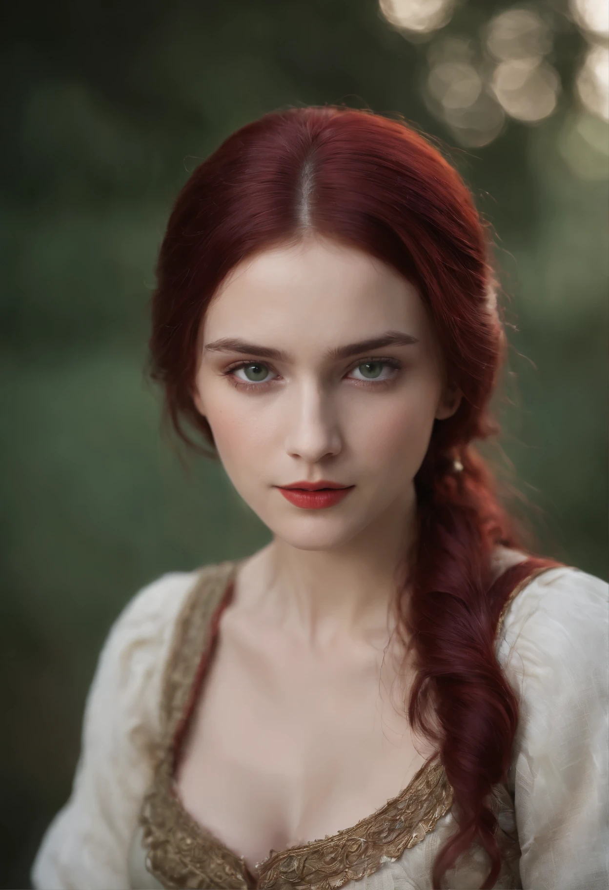 (((a deep reddish wound crosses her left cheek))) fair complexion, woman around 19 years old, natural white hair, distinctive green eyes, wearing kohl, slender and graceful, beautiful, candlelight in a medieval setting, ultra sharp focus, realistic shot, medieval female clothes, tetradic colors (scar:1.4)