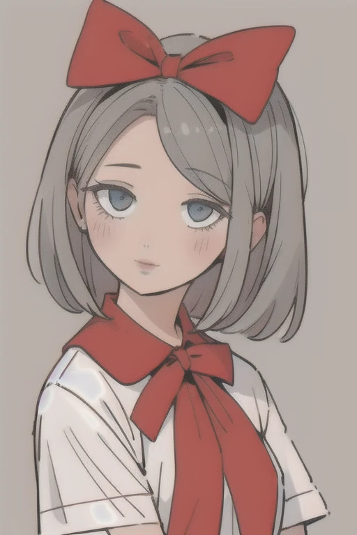 Rojeva has hair, Carnation Ribbon, gray , background school