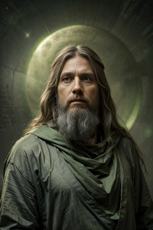 The Hermit, dressed in green yellowish,state grey,green gray and plum colour, intelligence of will, the Prophet of Eternal, the Magus of the Voice of Power, Virgo, Caza art, digital art