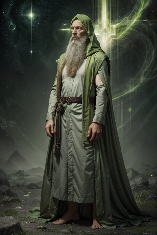 The Hermit, dressed in green yellowish,state grey,green gray and plum colour, intelligence of will, the Prophet of Eternal, the Magus of the Voice of Power, Virgo, Caza art, digital art