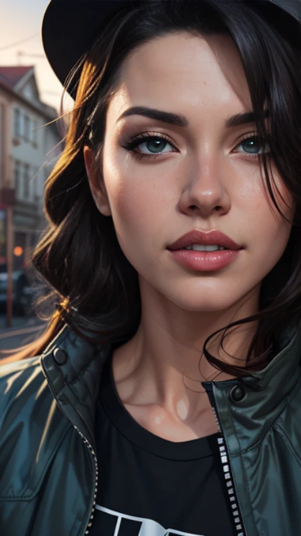 a close-up of a woman wearing a hat and jacket, Martin then portrait of artwork, Stanley Artgerm Lau, Artgerm detalhado, retrato de personagem em close, close da arte do personagem, estilo de stanley artgerm, estilo de arte realista, inspirado em Stanley Artgerm, close do retrato do personagem, artgerm extremamente detalhado, graphic artist artgerm
