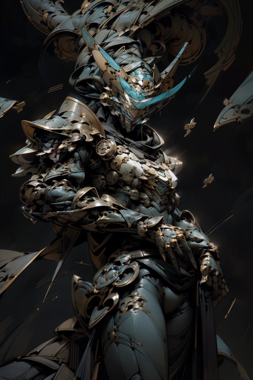 In the realm of comic art, a captivating character dons a suit adorned with intricate indigo and emerald hues, radiant with mechanized precision. With a hand steadfastly grasping a sleek gun, this formidable figure evokes a sense of power and determination. The vivid cobra insignia on the chest of the suit glints under heavy shading, reminiscent of Xbox 360 graphics. The facial expression imprinted on this character's mask reflects an unwavering resolve, eyes fixed with a firm and intense gaze. The suit's surface shimmers with light blue and bronze accents, casting an alluring yet intimidating presence.