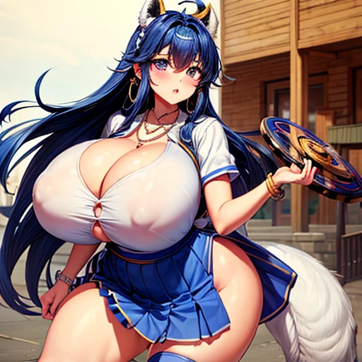 high school girl、uniform、Camel Toe、Giant tit、Earrings、necklace、Bracelet、Caster wheel、first round、Plump、Super big breasts、Ahoge、Slut、Cleavage,Mole on chest、transformation、Odd Eye、Plump、Super big breasts、Super big butt