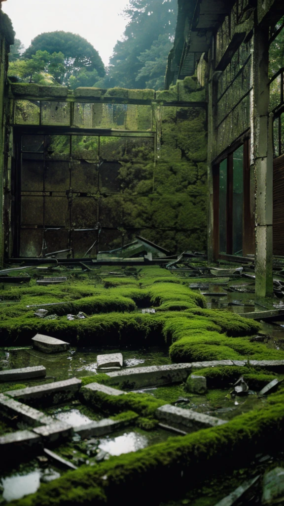 Showa,moss,Collapse,Devastation,Inside the ruins,Glasses,Women,adventure,Black and White,