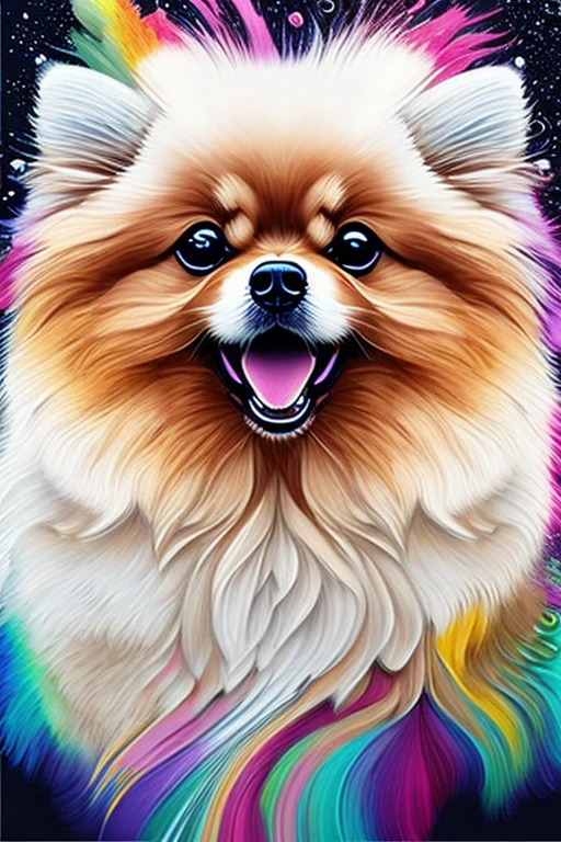 Splash Art, Pomeranian, ((White background)), piercing eyes, Epic Instagram, art stations, Colored paint splash pattern, outlines, Super meticulous,detail intricate , illusion engine, Fantastical, intricately details, Splash screen, Complementary color scheme,