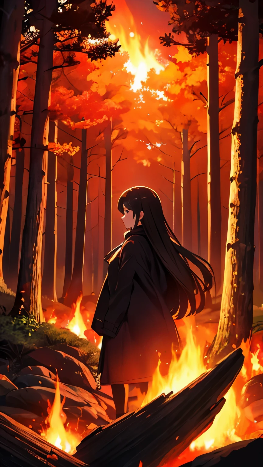 woman,in the forest,Burning the forest,Sea of Fire