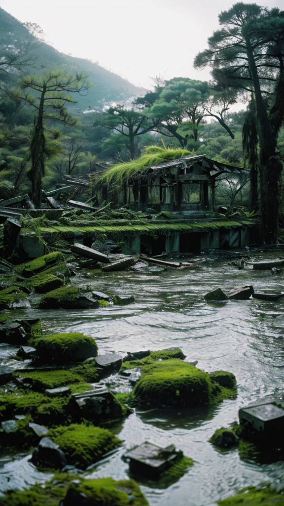 In the water,moss,Collapse,Devastation,Inside the ruins,Showa,Glasses,Women,adventure,Black and White,