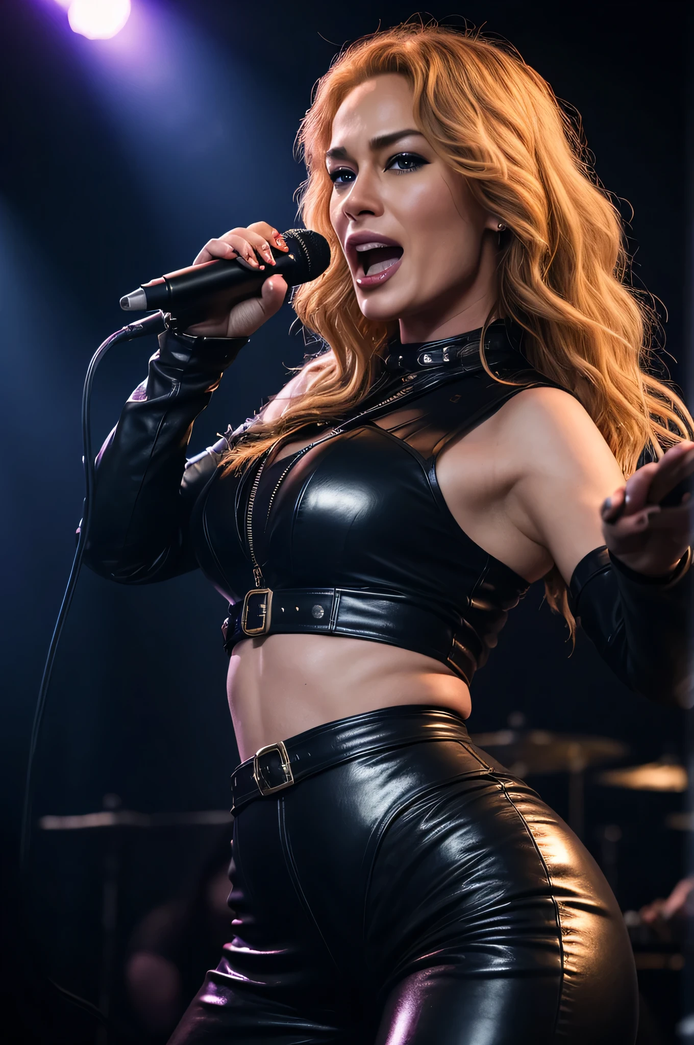 Jessica Chastain girl with her legs spread is squatting on stage, showing her pussy to everyone, She sat on a pole with her vagina, Milk flows from the vagina, Photorealistic detailed vagina, a puddle between her legs.