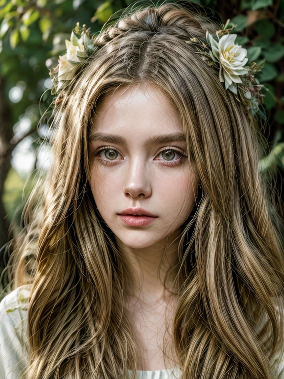 style girl with long hair and flowers in her hair.UHD, masterpiece, super detail, best quality, highres, 16k, HD