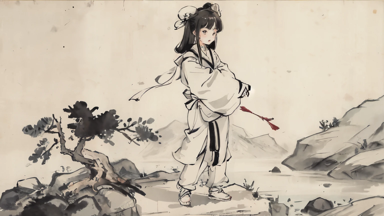 ukiyoe style,tukioka yoshitosi,kawase hasui,beautiful girl,red kimono