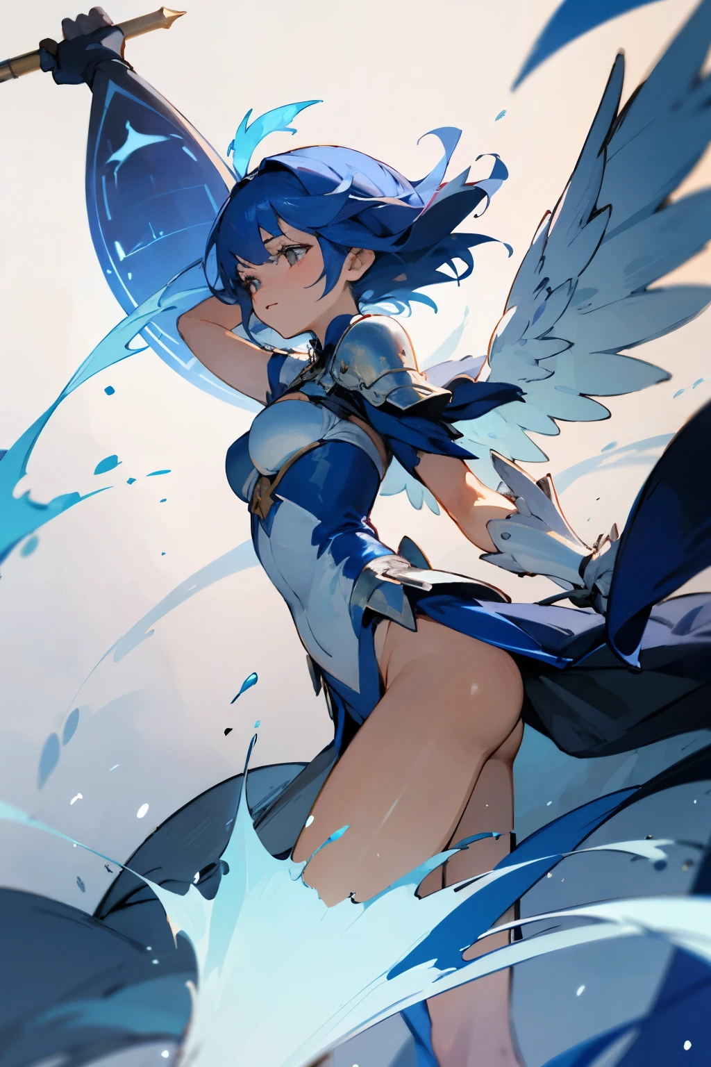 femme phoenix avec flammes bleues elle porte une armure avec un arc