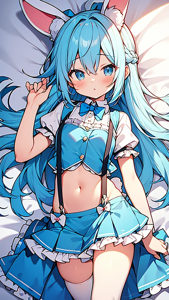 (Intricate and highly detailed illustration:1.2)、Cute Shota、Cat-eared teenager、Light blue long hair,Wearing a sailor-style frilled camisole and frilled skirt style bikini、bright、Sparkling、