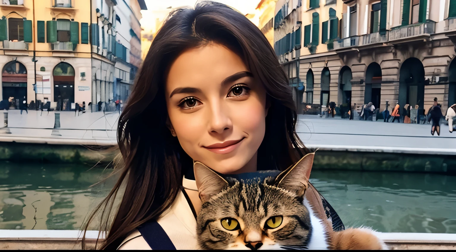 Beautiful woman holding a cat,Scenery of Milan, Italy、The various expressions of cats、