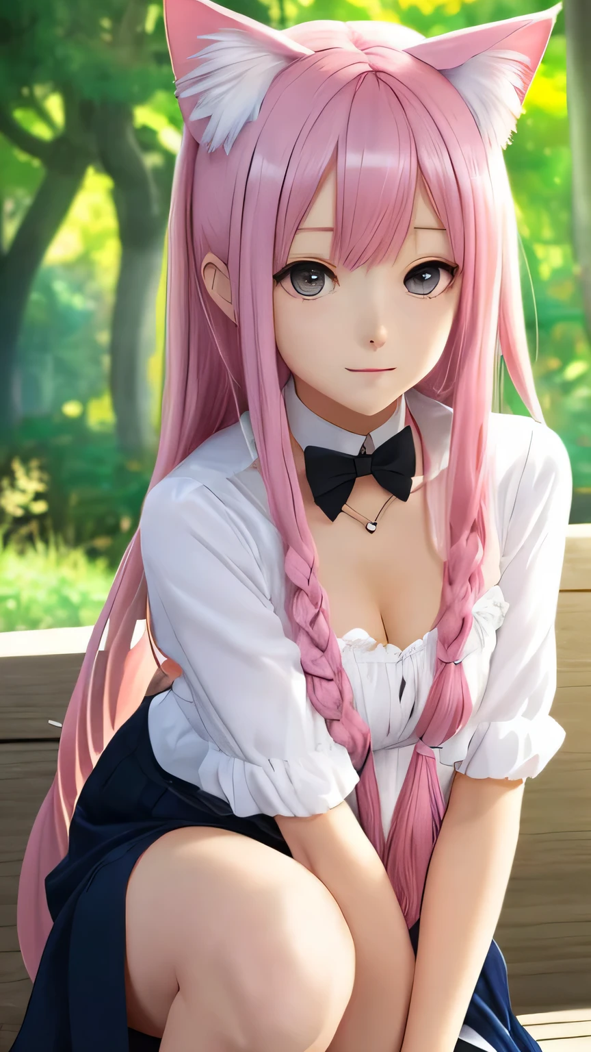 There is a woman with pink hair and cat ears., Very beautiful cute cat girl, Charming cat girl, Real life anime girls, Ultra realistic anime, beautiful Anime cat girl, Anime cat girl, Beautiful young cat girl, Very Beautiful Anime Cat Girl, Surreal , Enchanting anime girl, cute Anime cat girl, Cat ears anime girl、Full body