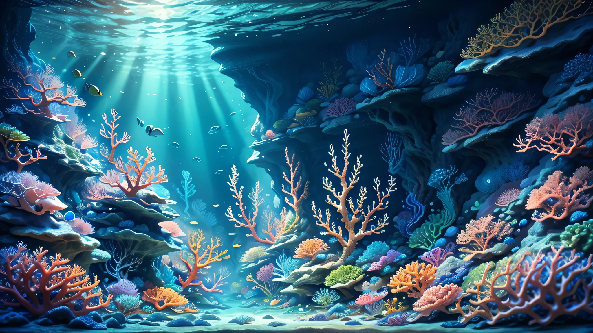 Underwater with fish and corals,highest quality, masterpiece