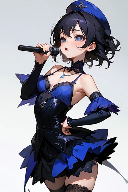 最高masterpiece、masterpiece、highest quality、Blue Lace Top、Black tight skirt、elegant、sexy、necklace、Black Stockings、Beautiful woman、cute、Superior、Small breasts、sharp、sing with a microphone、