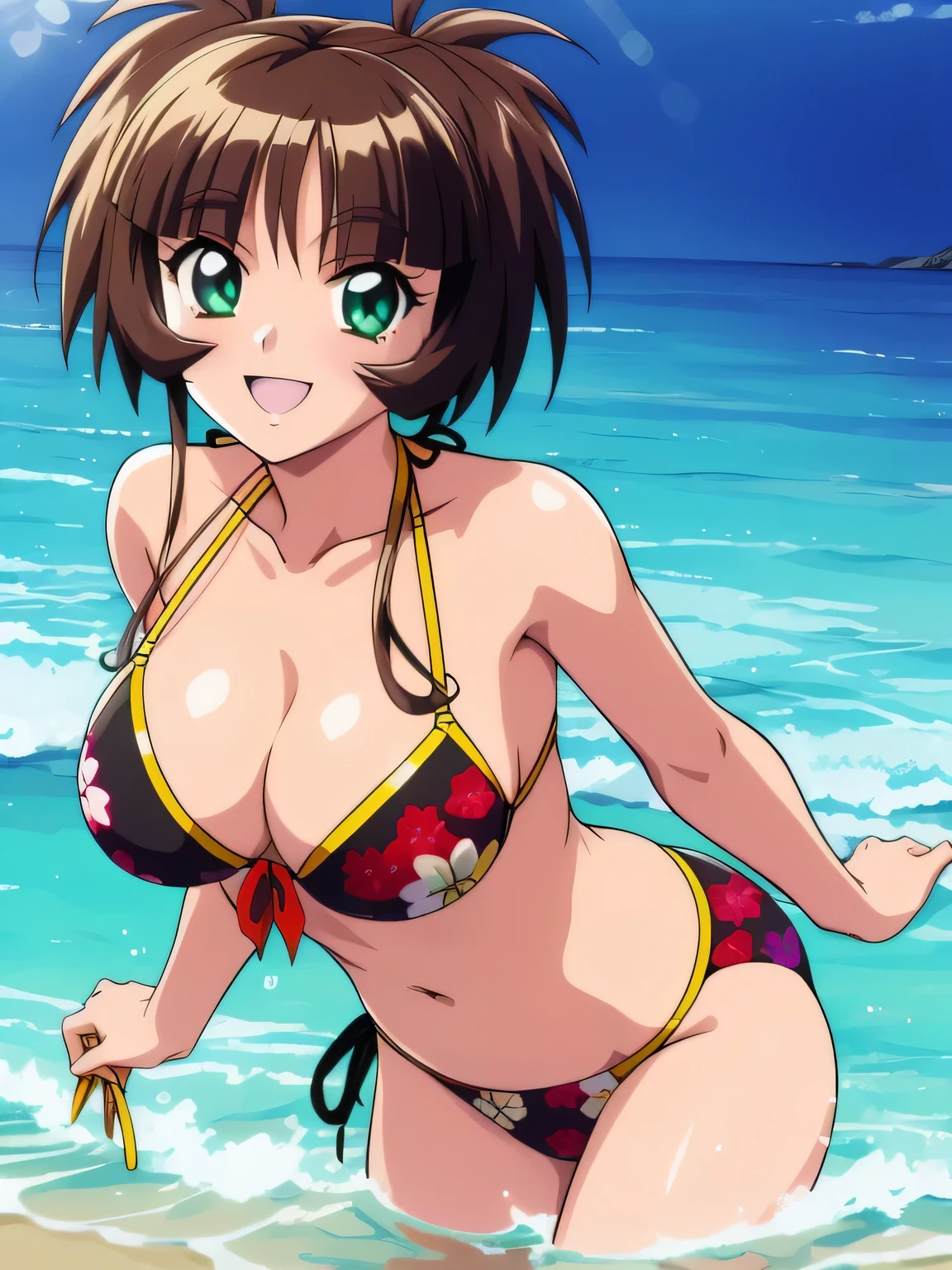 「Akane Ichimonji」,Ocean,Swimwear,bikini, Open your mouth, smile, masterpiece, expensive quality, very_expensive_solve, big_file size, Full Color,