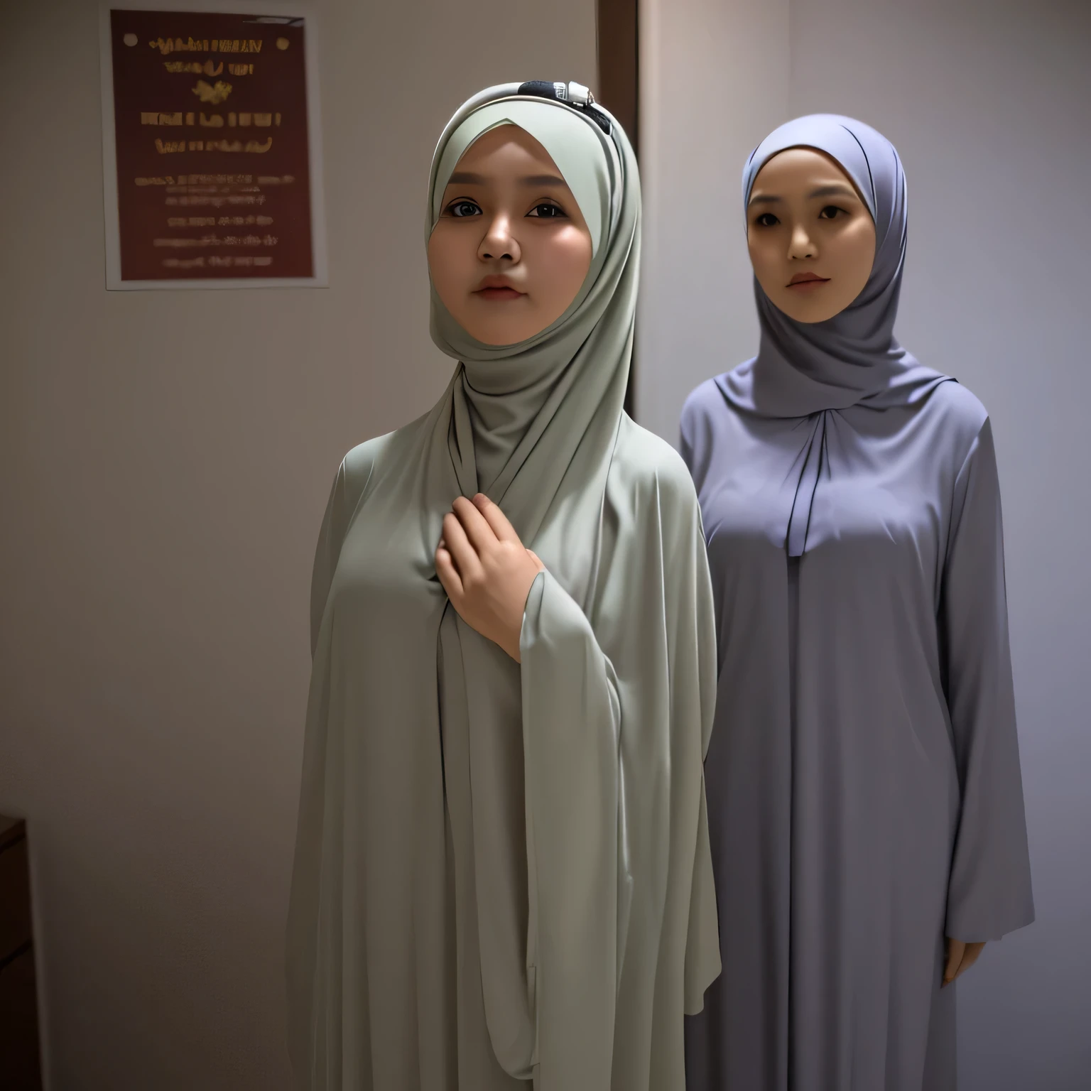 , Hijab Indonesian mature woman, Big : 66.9, Gamis, Breast out from her clothes : 1.9, at doctor office, Dark light, at Nighttime