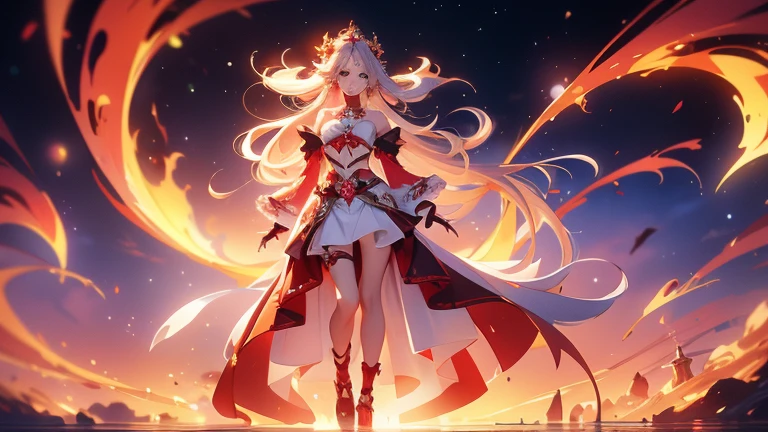 An anime girl with long hair and a white and red sleeve dress is walking, Gweitz, Kschaert Krentz Key Art Feminine, Beautiful full body concept art, Official character art, Anime Goddess, artwork in the style of Gweitz, Keqing of Genshin Impact, Magnificent and elaborate character art, Wallop and Krentz Kuschaert, Amazing character art, Beautiful female priest,The stomach and navel are visible,sexy