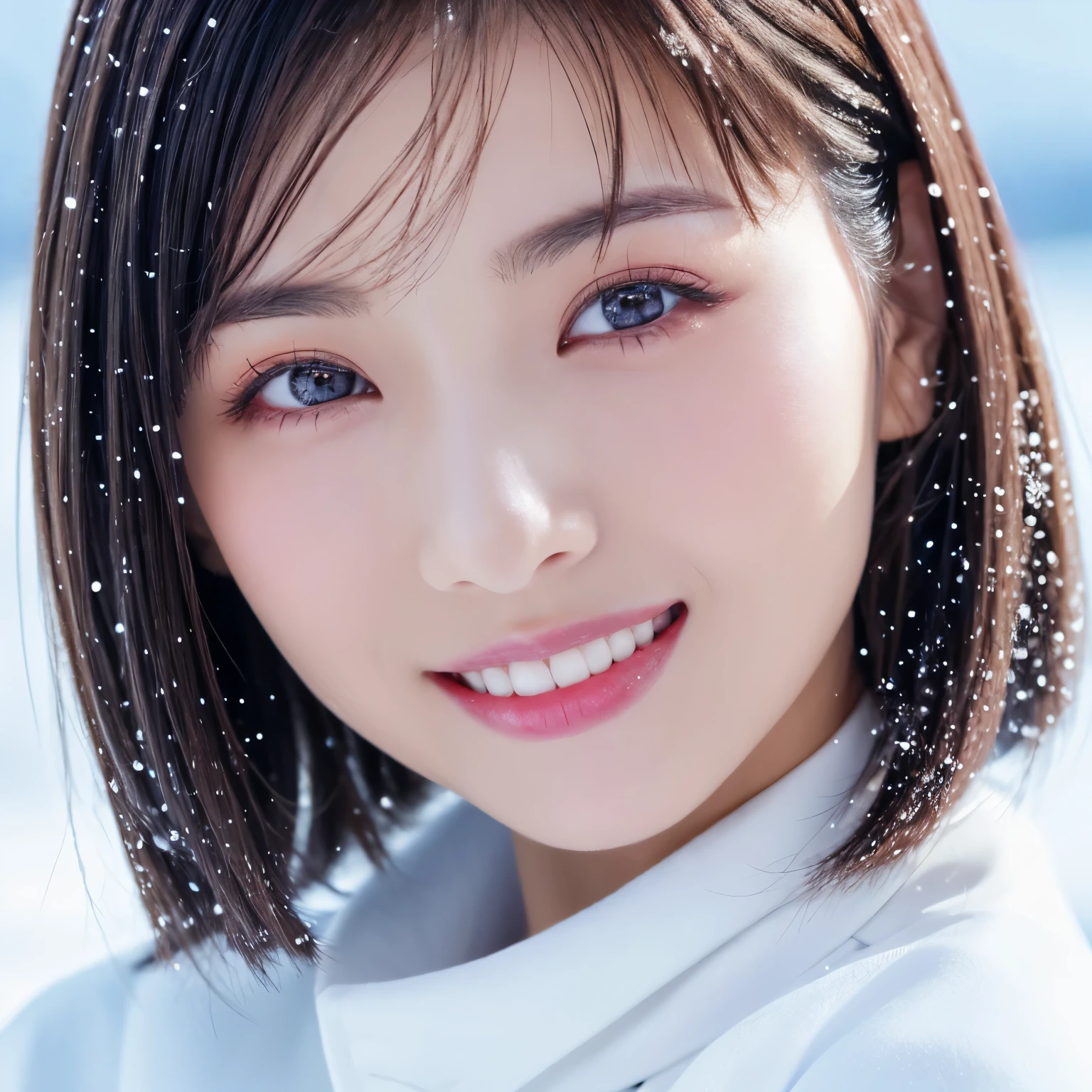(highest quality、Tabletop、8k、Best image quality、Award-winning works)、1 girl、Face close-up、Look at me and smile、Strapless micro bikini in the middle of winter:1.8、(frozen snow field in winter:1.1)、Icy ground、(Amazing starry sky:1.2)、(that'it's snowing:1.1)、(Tyndall effect:1.1)、Spectacular Cinema Lighting、(Accurate anatomy:1.1)、short hair、Ultra-high definition beauty face、Long eyelashes、Natural Makeup、Ultra HD Hair、Ultra-high resolution eyes、(Beautiful skin that stands out in ultra-high resolution:1.1)、Ultra-high quality glossy lips