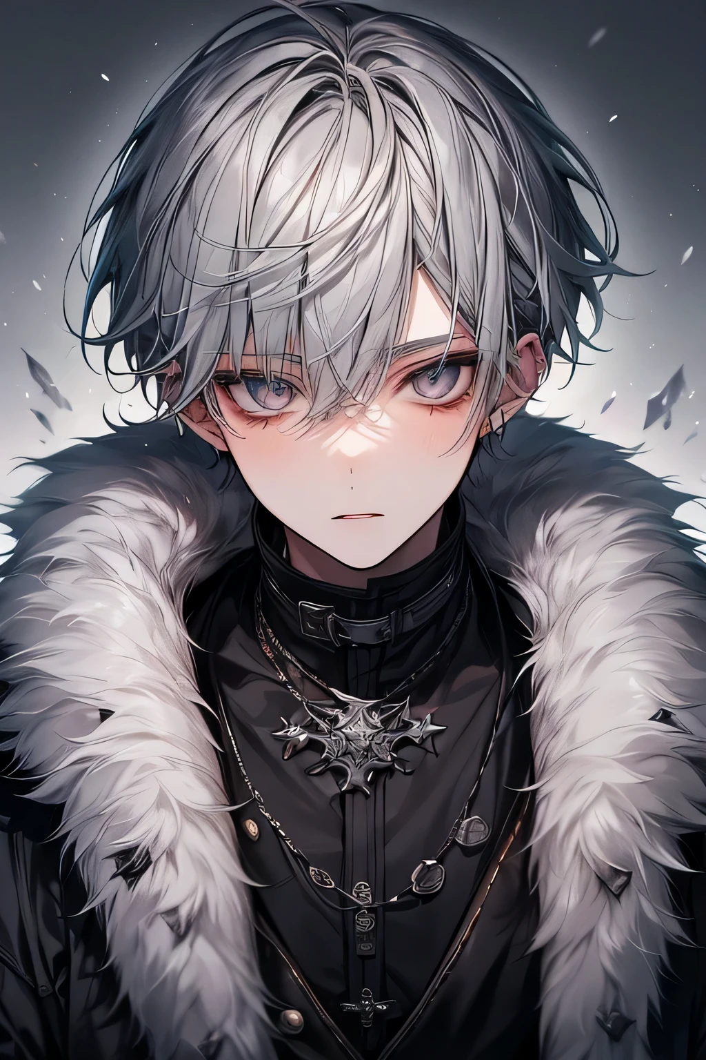 male,Shedding tears of blood,silver hair,Visual Kei