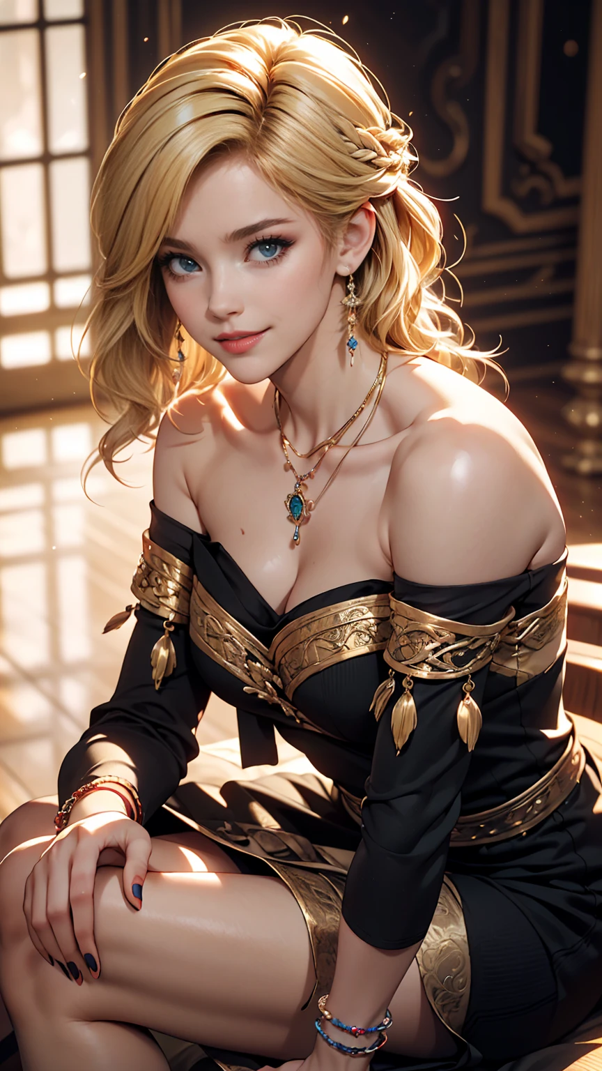 masterpiece, highest quality, One girl, alone, ((Mature Woman)), Round pupils, long hair, hair, Princess, Black Dress, Fantasy, Happy, View Viewer, comics, anime, (oil)