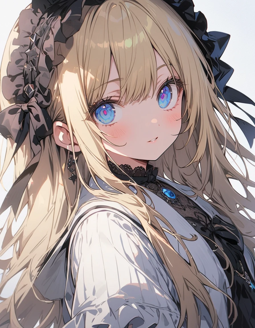 (非常にdetailedな 、 8k wallpaper,masterpiece, highest quality, 非常にdetailedな),(Best lighting, Best Shadow, Very delicate and beautiful),floating,High saturation,Blonde+blue eyes:1.2,Gloomy Gothic Landscape, Long Hair, Gazing into the distance. (長いブロンドの髪と輝くblue eyesのゴシック照明を持つ美しい女の子)、Gothic Lolita Clothing、(highest quality、masterpiece、High resolution、detailed)、animeスタイル、Flat Style、(Shining Eyes、detailed美しい顔),  BREAK,extremely detailed、Dynamic Angle、anime