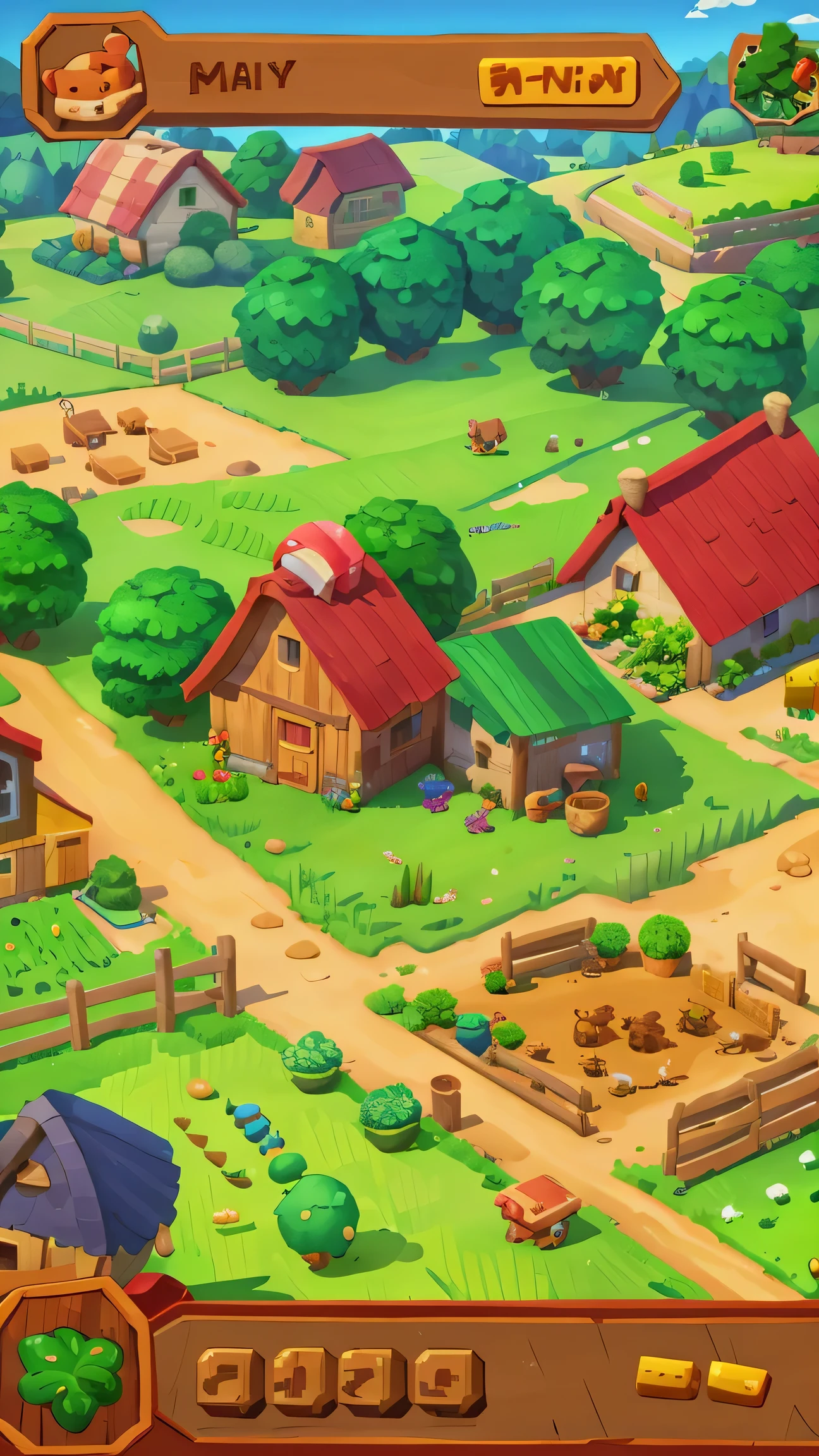 Close-up of a farm,There are a group of animals inside, Stardew Valley,Villagers are busy farming, human farm, Game screenshot, screenshot, Outside the farm, Farm Background, Game Screen, Farmers, On a farm, Game Screenshot, scifi farm, Mobile Game Art,flat,No UI,No text,2d