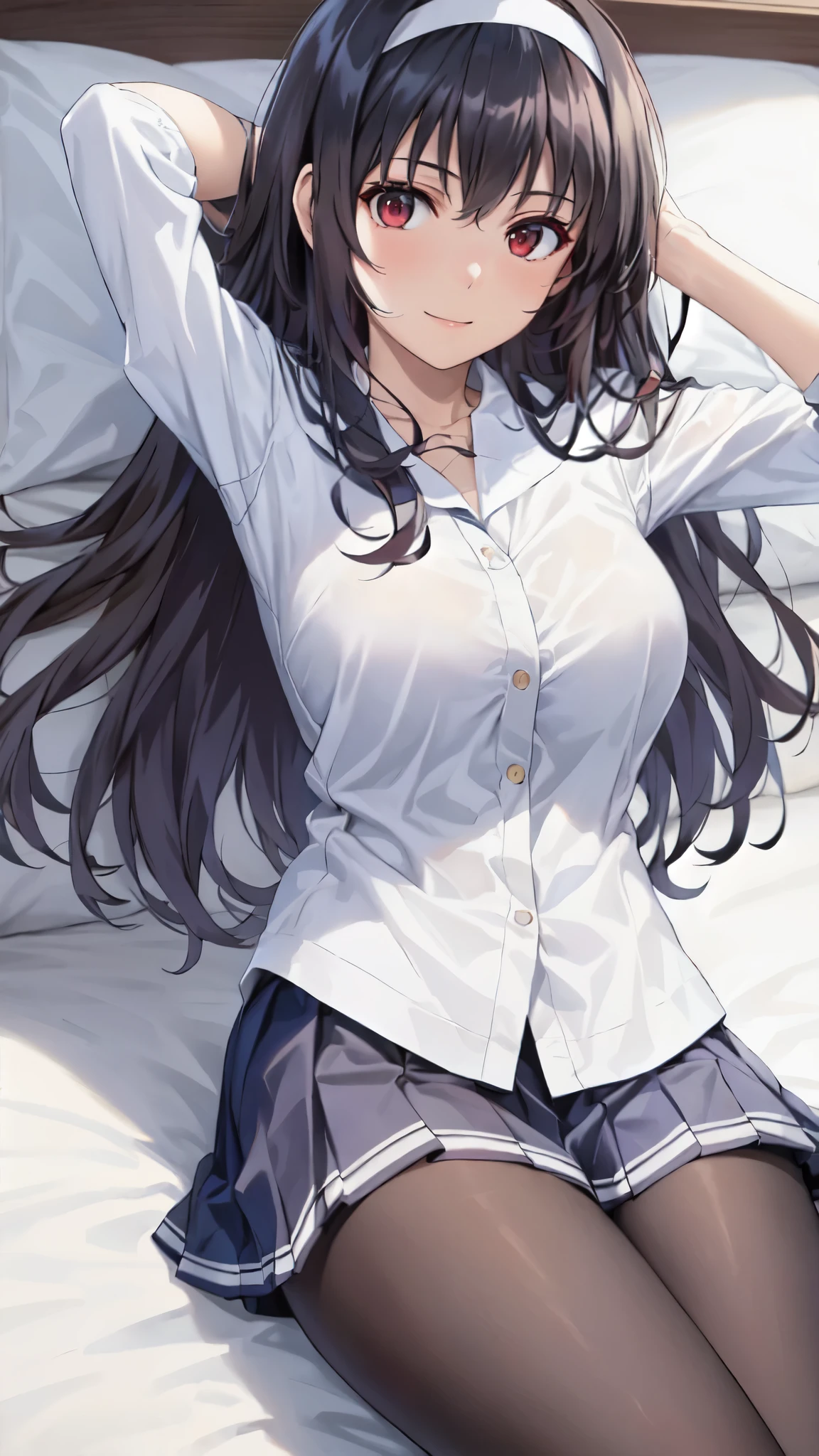 (masterpiece:1.2, top quality), (actual, photoactual:1.4), Beautiful illustration,
looking at the audience, whole body, Front view:0.6,
1 girl, Japanese, girl, (long hair:1.5), blow dry hair, (half, halfdo), Bangs, hair between eyes, big breasts:0.8,
beautiful hair, pretty face, Beautiful and delicate eyes, Beautifulcollarbone, beautiful body, beautiful , beautiful thighs, beautiful legs, beautiful fingers,
((Collared short-sleeved shirt, White shirt, school uniform, Gray plaid pleated skirt, Blue plaid bow tie)), White,
(permanent, , lift up skirt, Grab the hem of the skirt, Put your hands on your chest, Hand clamped in),
blush, ,Lying in bed,spread legs,M leg type。The soles of the feet dangle,Expose the belly button,eyes closed,Scream loudly,sweaty,red cheeks,Lying on the bed in the bedroom,Show armpits