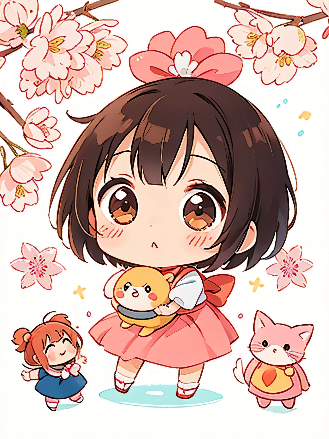 Momoko Sakura Style, Kawaii Design, Chibi Maruko-chan、Chibi, Lots of friends、Hugged