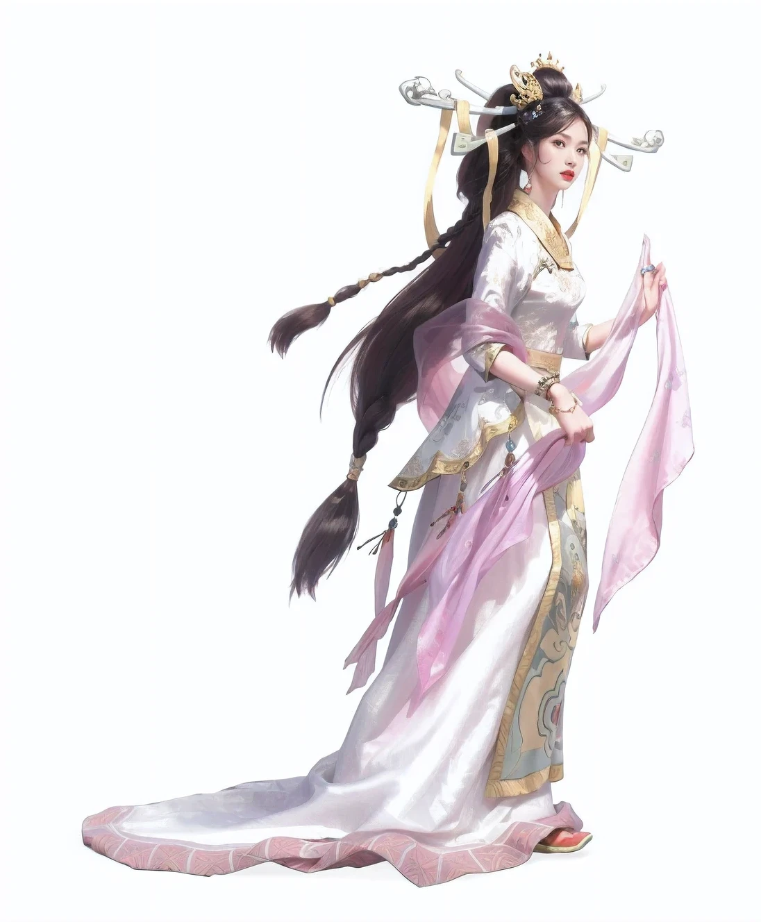 Game art,The best picture quality,Highest resolution,8K,((A bust photograph)),((Portrait)),((Head close-up)),(Rule of thirds),Unreal Engine 5 rendering works, (The Girl of the Future),(Female Warrior), 22 year old girl,(Ancient Chinese women),(Rainbow hair,Ancient Oriental hairstyle),((The pupils of the red eyes:1.3)),(A beautiful eye full of detail),(Big breasts),(Eye shadow),Elegant and charming,indifferent,((Anger)),(A silk coat with ancient Chinese style,Bellyband,The clothes are decorated with patterns with Chinese characteristics,A flash of jewellery,White),(The clothes are made of silk:1.5),figure,fantasy style, photo poses,city background,Movie lights,Ray tracing,Game CG,((3D Unreal Engine)),OC rendering reflection pattern