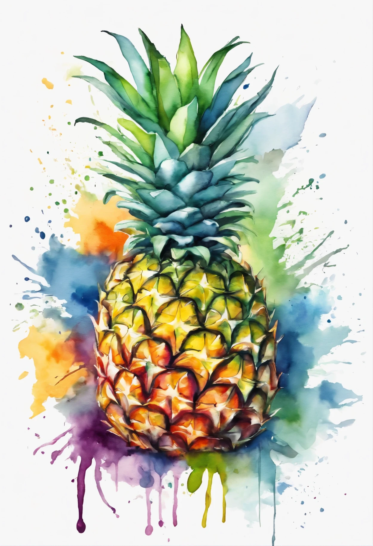 T-shirt design watercolor, Pineapple