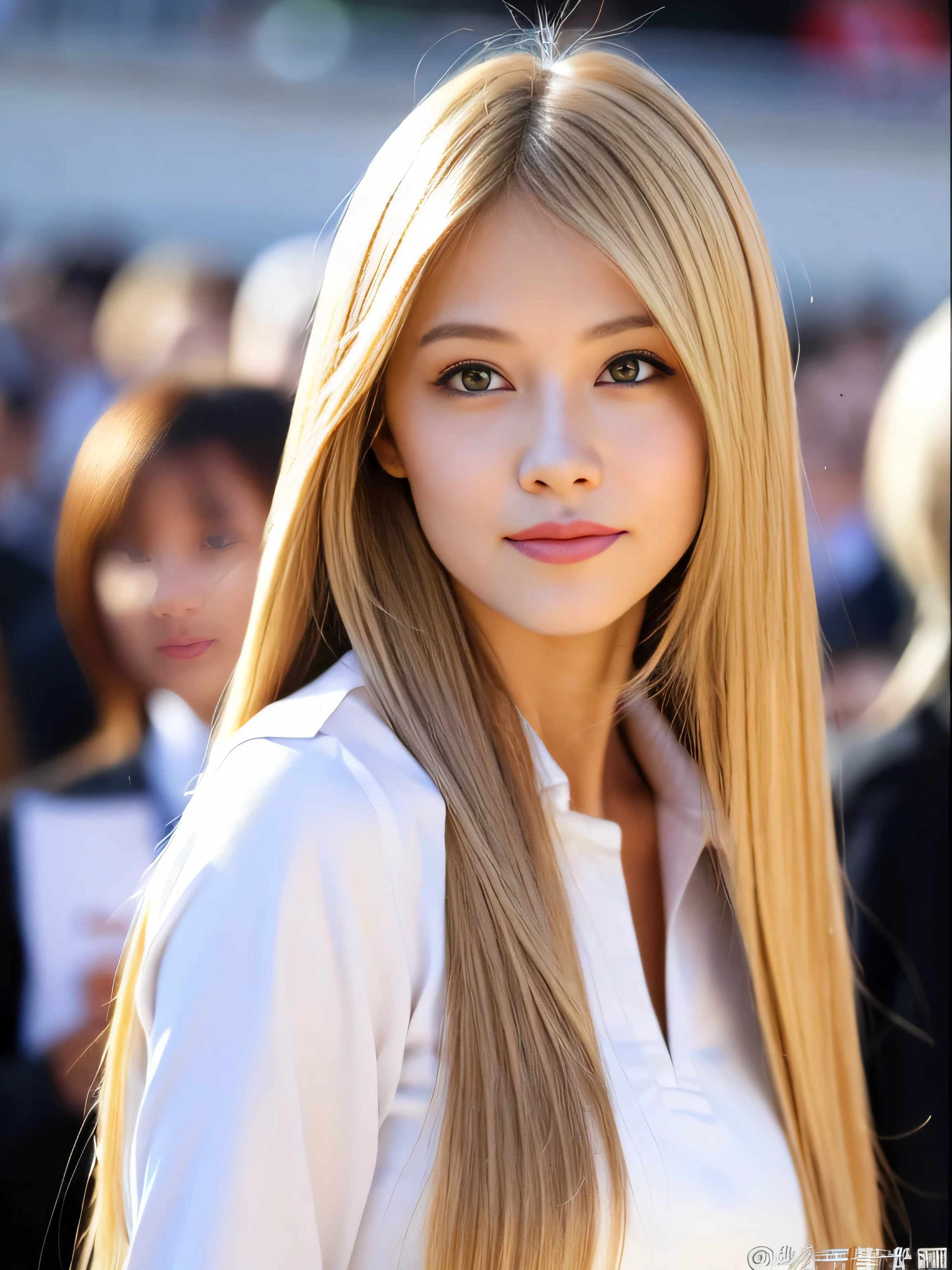 ((highest quality)), ((masterpiece)), (Familiar), Perfect Face　(1 girl)　(French)　(She&#39;s 18 years old and the prettiest student in France.)((highest quality)), ((masterpiece)), (become close), Perfect Face　Long, shiny golden hair,Golden silky hair, Straight blonde hair, Long blonde straight hair, Perfect silky straight hair, Straight blonde hair, Long blonde hair, Her hair is long and straight, detailed Long blonde hair　(Big Tits 1.4)　(Super long hair down to the ankles)　Neat bangs　The neatly trimmed bangs are princess cut and cover the entire forehead...　Lipstick is light red　Beautiful Hands　Thin fingers　Five Fingers　Sexy professional makeup　Beautiful Caucasian girl face, Caucasian facial features, long hairshiny long hair, Long, shiny golden hair, Long, straight golden hair, Her hair is long and straight, Super long hair girl, Silky Hair, Long blonde hair, Silky Hair, Long, flat hair, Silky texture, long hair, Long, flowing blonde hair, thin and shiny hair　(Twin tails)　Detailed white beautiful human body anatomically correct skin　Fine grain　Mouth details　the corners of the mouth rise slightly　(Thin lips)　Blushing　Front view　Smiling face　Serious expression　(Cheerleader uniforms)　(Sunny steppe)　(Looking at the audience)　(The eyebrows are dark brown in color)　Cover yourself from head to ankles.