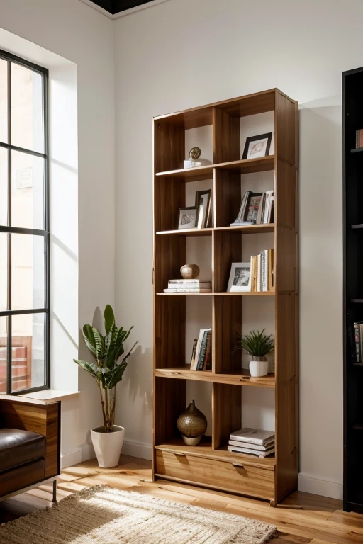 wooden modular bookshelf, modern people&#39;s tastes, bookshelf center, image without background